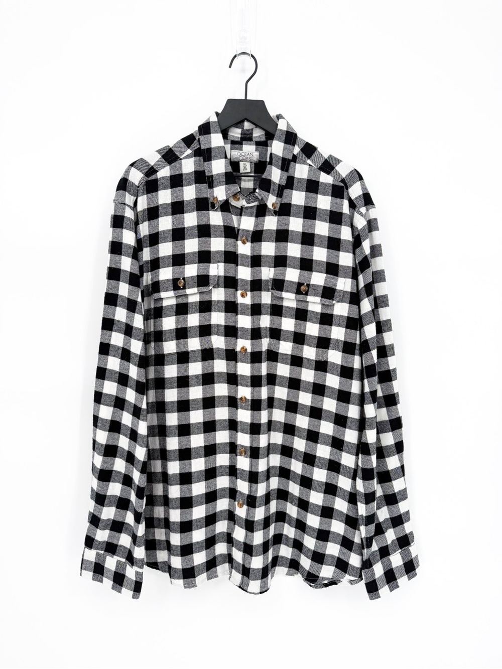 NWT Men’s Ocean Coast Flannel Shirt Buffalo Check Plaid Black Buff XL